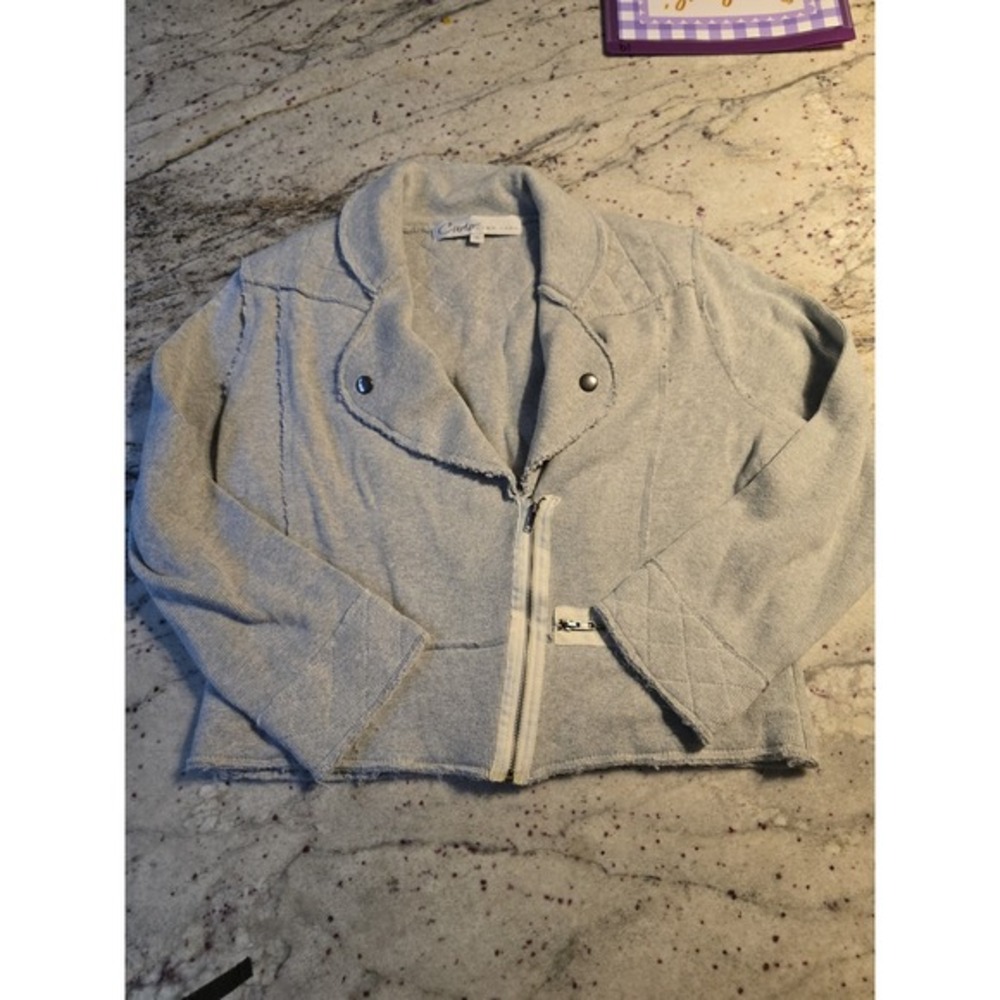 Gray distressed zipper sweater cardigan small Curio New York